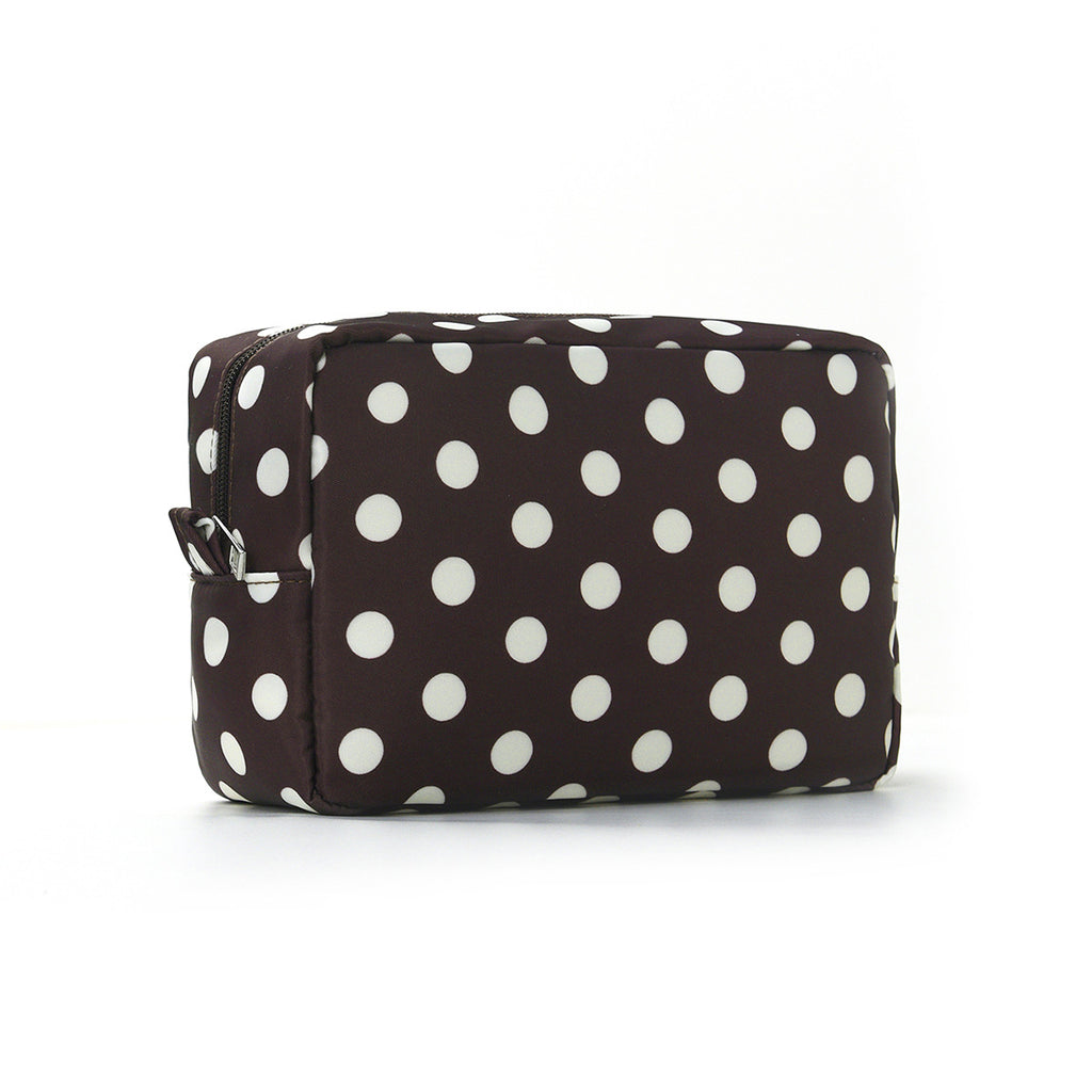 Retro Polka Dot Zip Travel Pouch - Brown