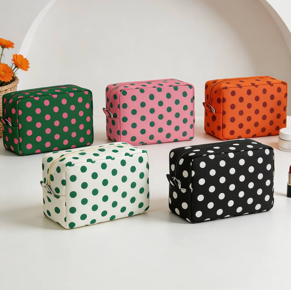 Retro Polka Dot Zip Travel Pouch - Orange