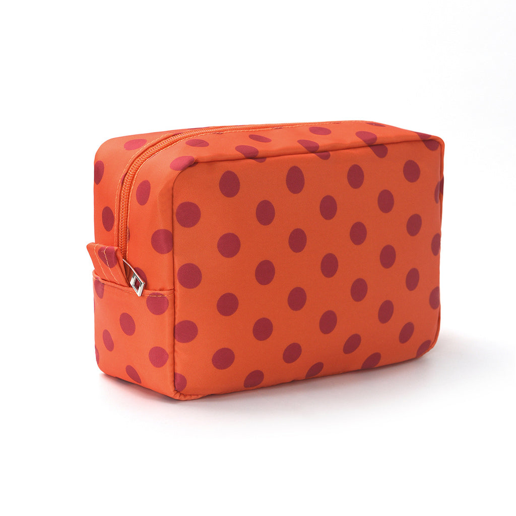 Retro Polka Dot Zip Travel Pouch - Orange - 1