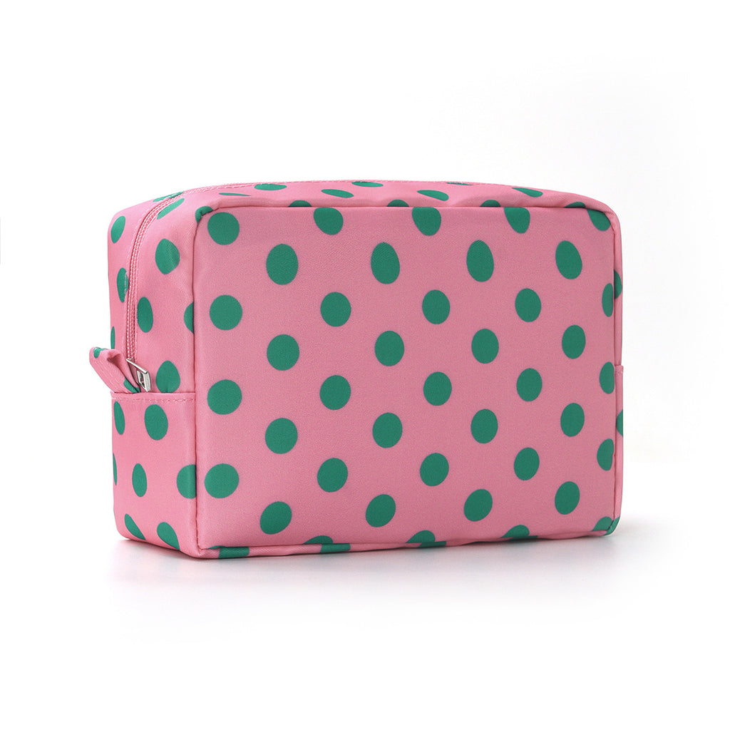 Retro Polka Dot Zip Travel Pouch - Pink