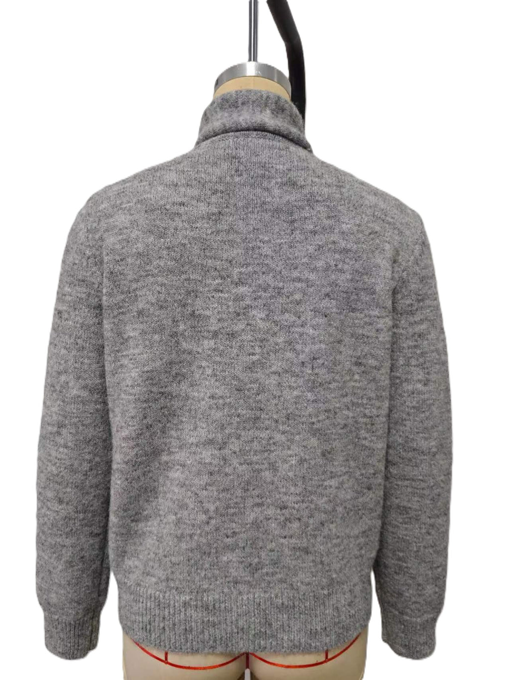 Attached Scarf V-Neck Knit Sweater - Grey - 2