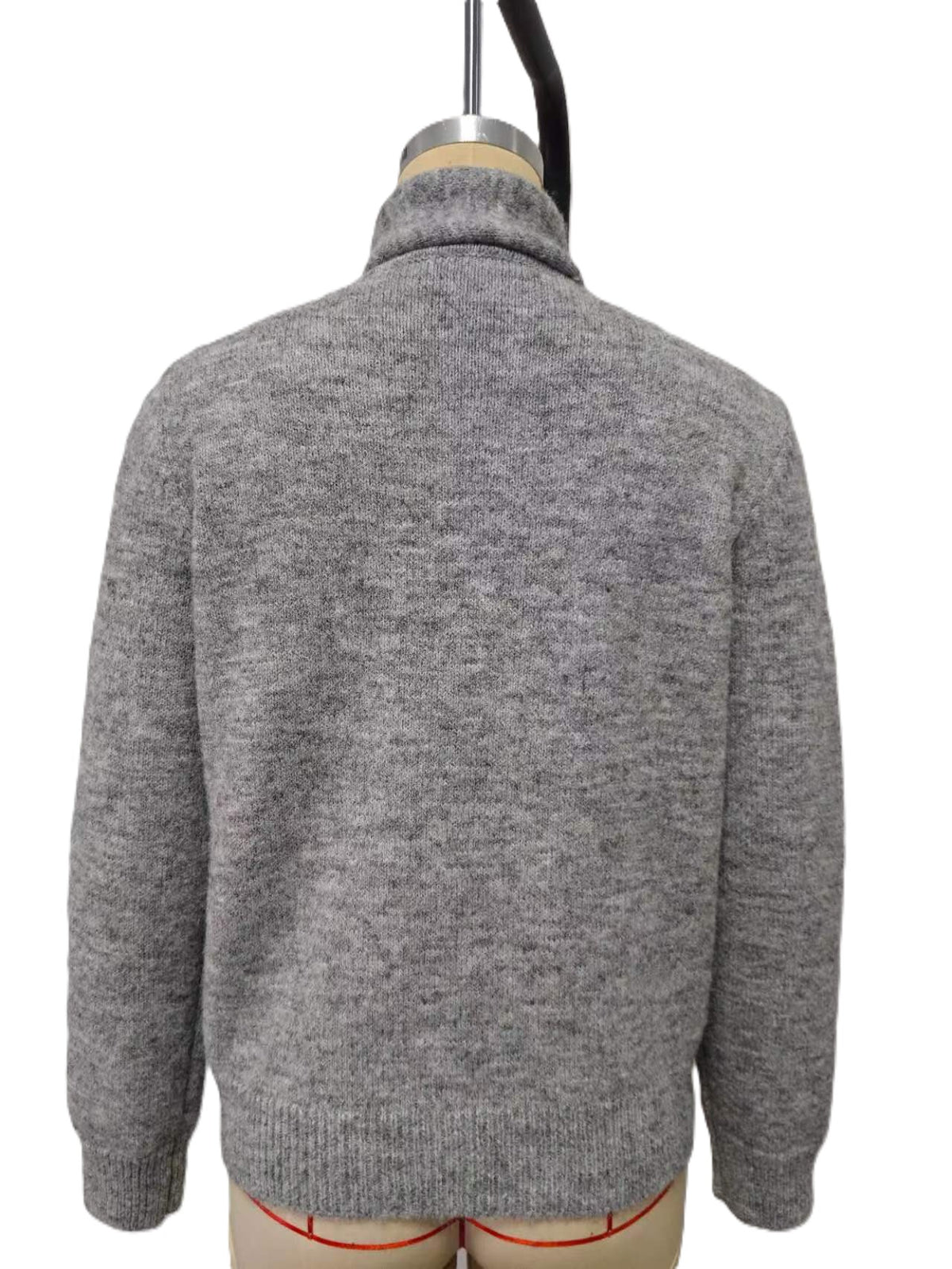 Attached Scarf V-Neck Knit Sweater - Grey - 2