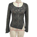 Sheer Lace Long Sleeve Scoop Neck Top - Grey
