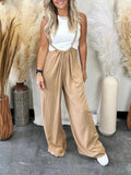 Crossover Suspender Wide Leg Jumpsuit - Khaki