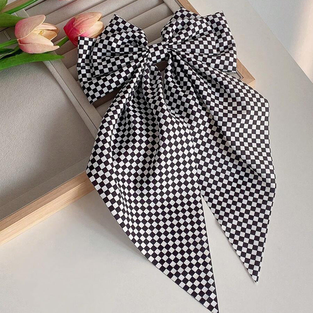 Checkerboard Print Bow Hair Barrette - NO01