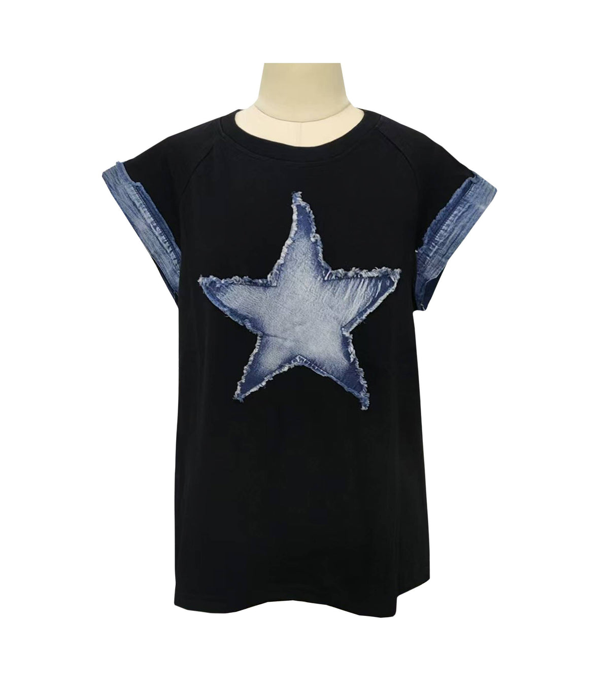 Denim Star Patch Cap Sleeve Tee
