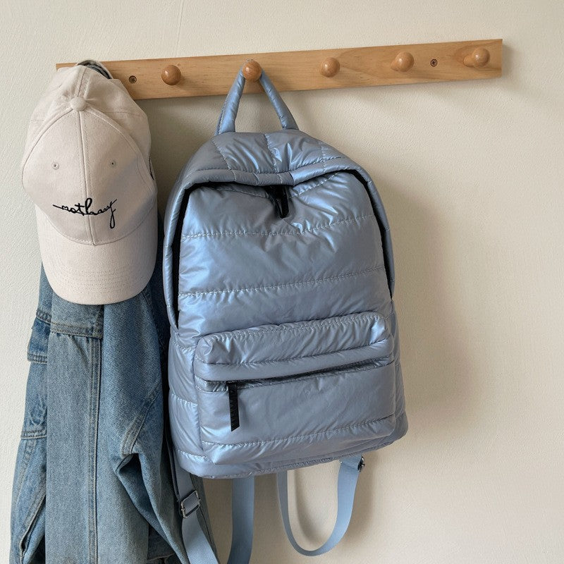 Glossy Quilted Puffer Backpack - Ice Blue