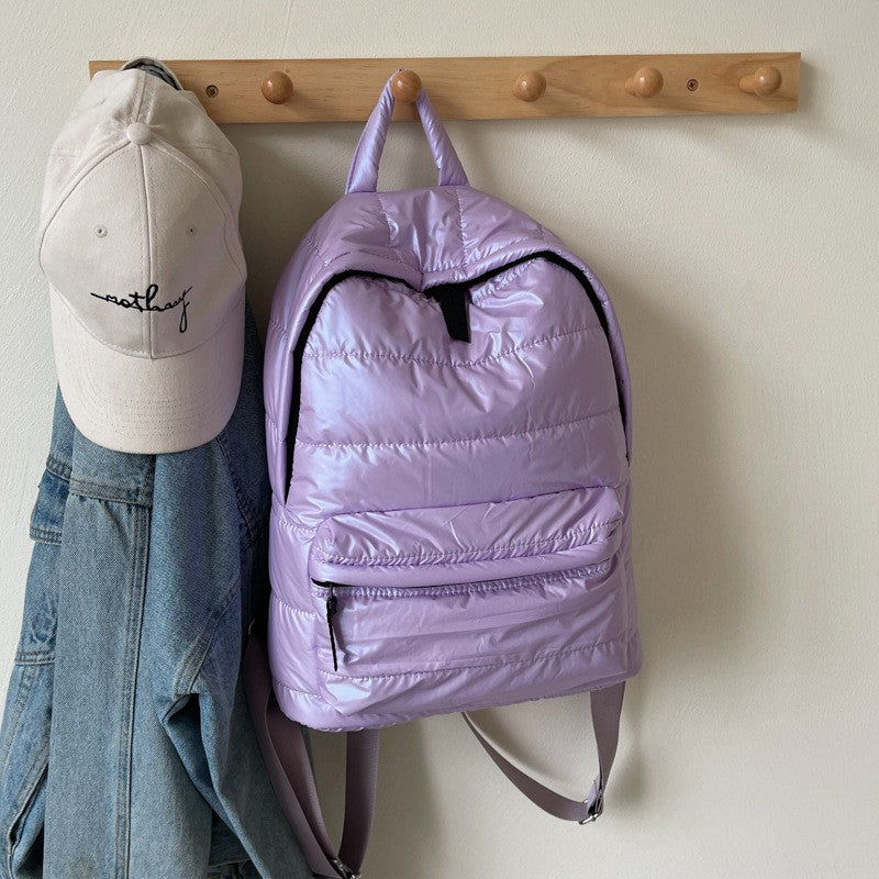 Glossy Quilted Puffer Backpack - Lavender
