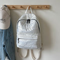 Glossy Quilted Puffer Backpack - Pearl White