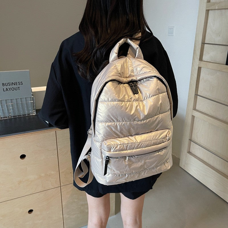 Glossy Quilted Puffer Backpack