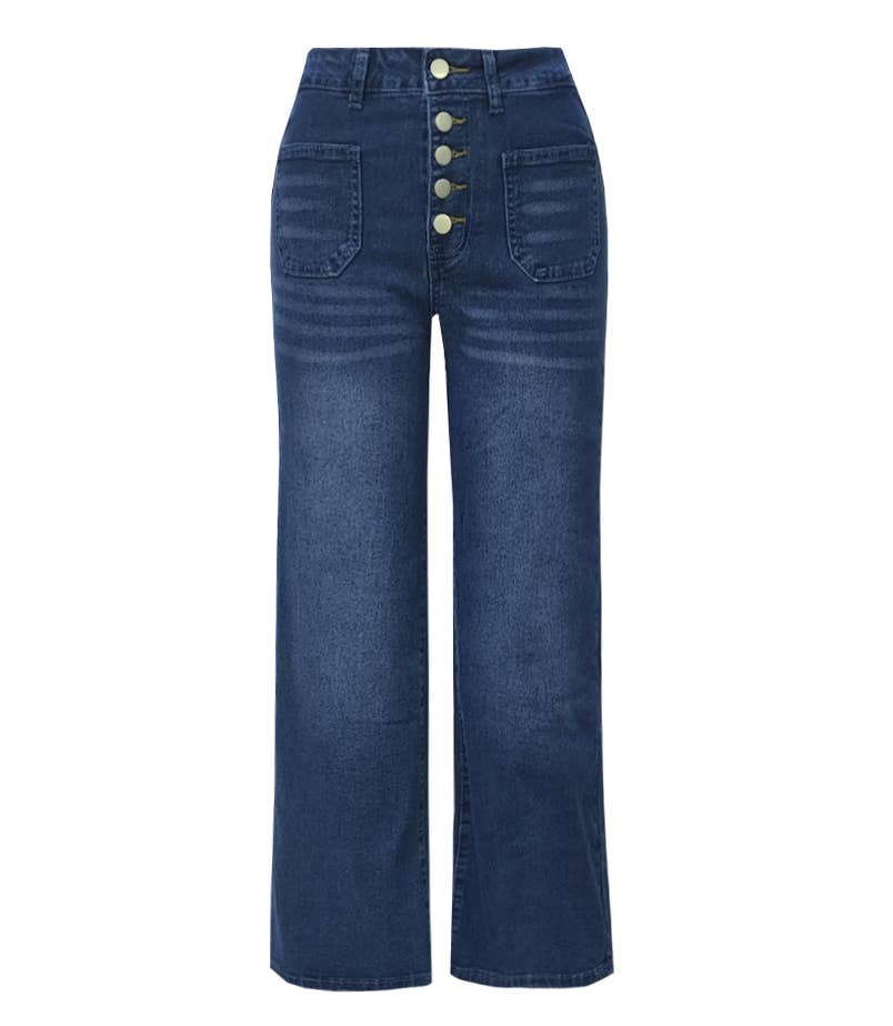 Cropped Wide Leg Patch Pocket Jeans