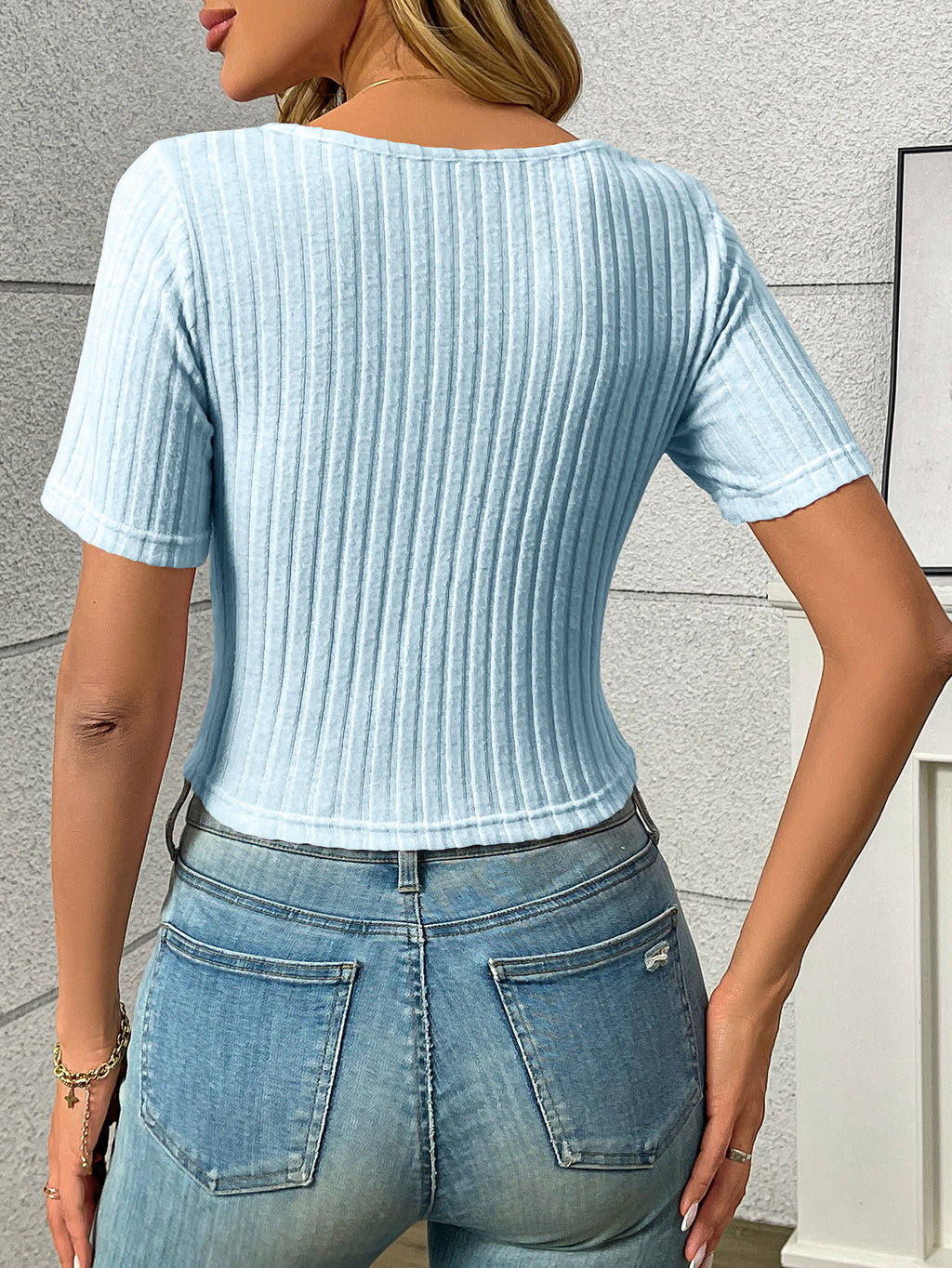 Ribbed Sweetheart Neck Drawstring Front Tee - view 6