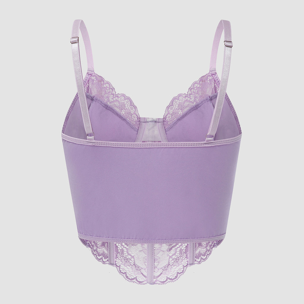 Sheer Lace Bustier Cami With Pointed Hem - Purple - 4