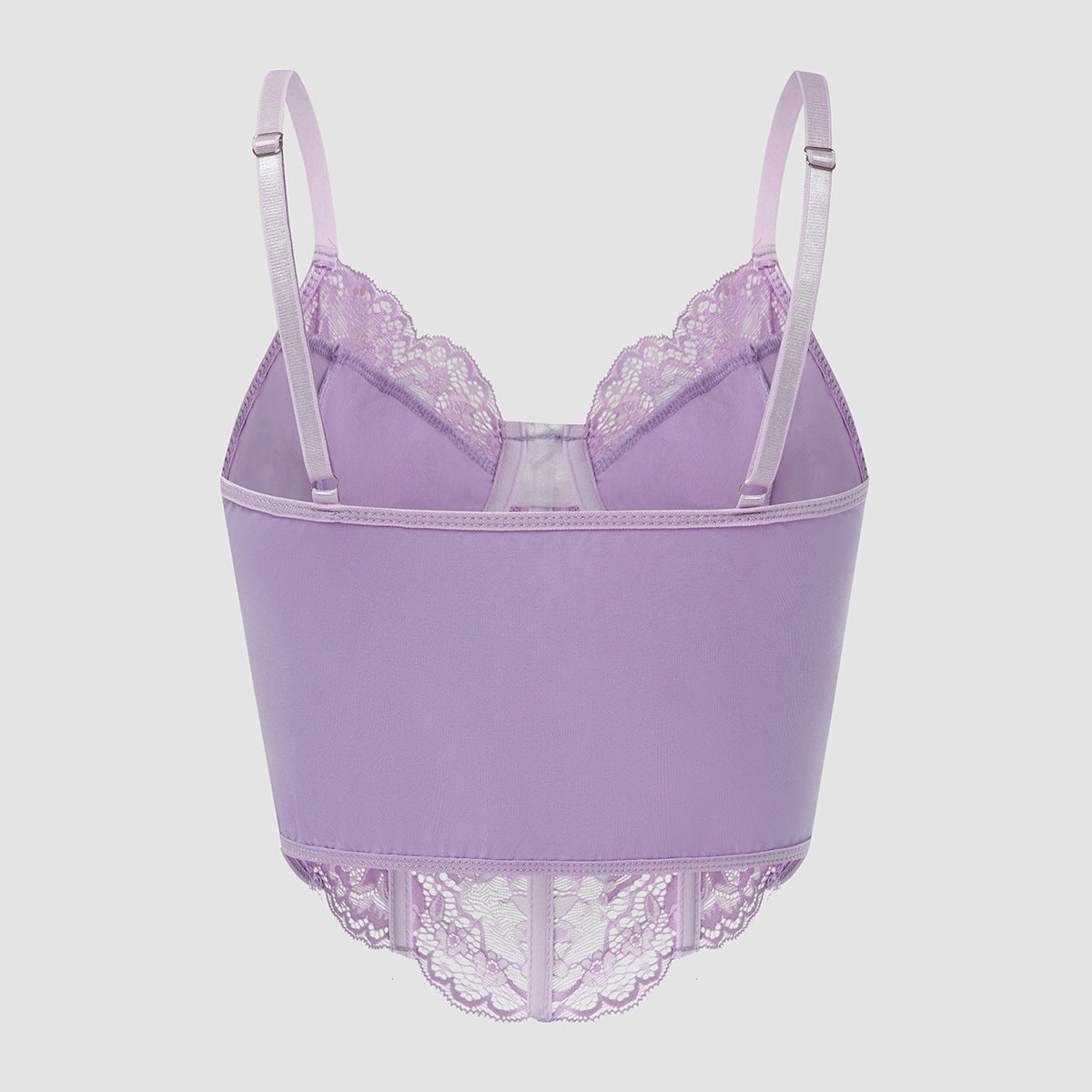 Sheer Lace Bustier Cami With Pointed Hem - Purple - 4