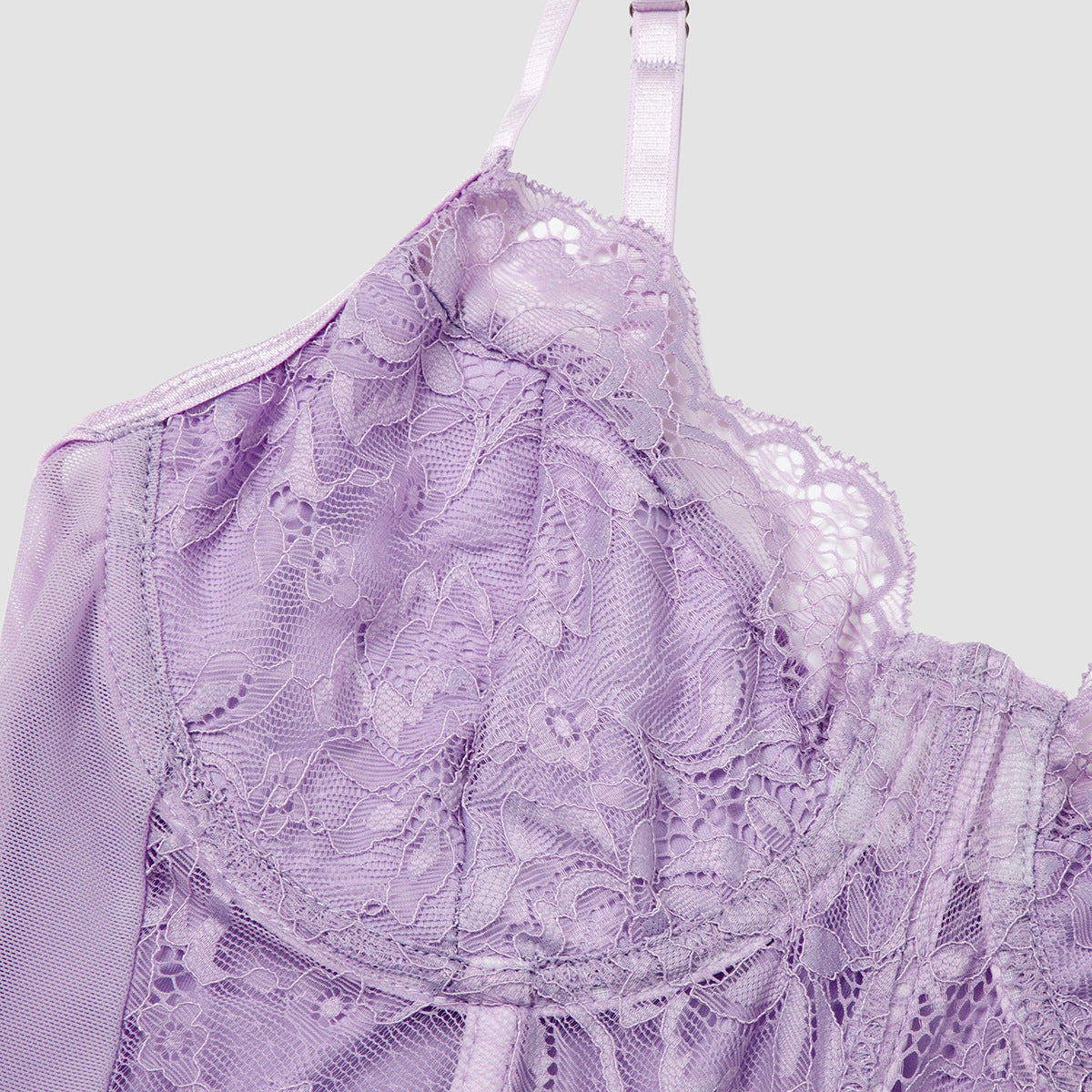 Sheer Lace Bustier Cami With Pointed Hem - Purple - 5