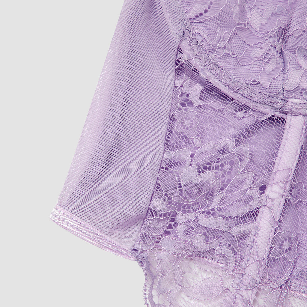 Sheer Lace Bustier Cami With Pointed Hem - Purple - 8