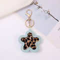 Flower Shaped Leopard Print Bag Charm Keychain - Blue