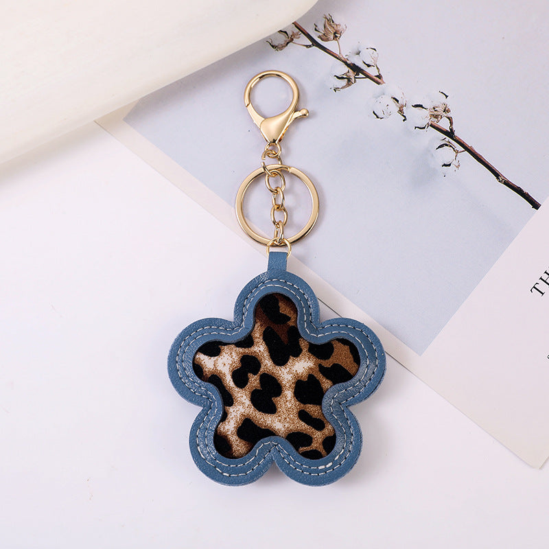 Flower Shaped Leopard Print Bag Charm Keychain - DarkBlue