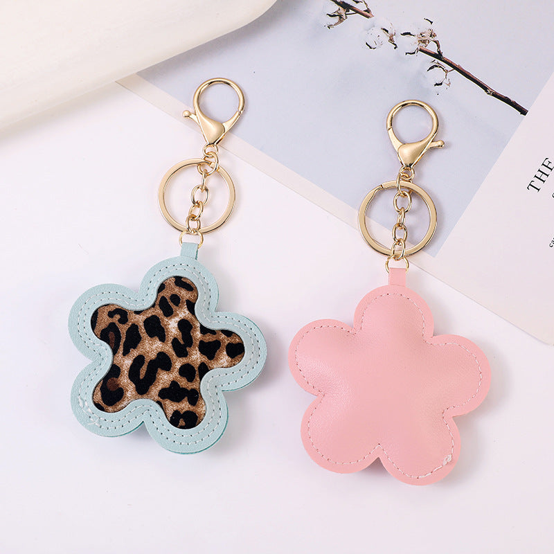 Flower Shaped Leopard Print Bag Charm Keychain