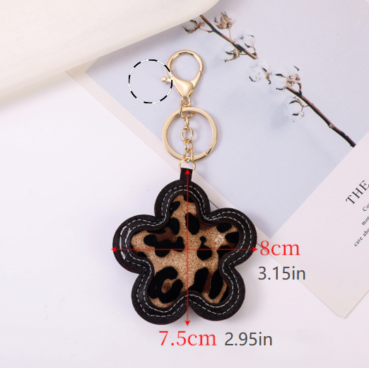 Flower Shaped Leopard Print Bag Charm Keychain - view 1