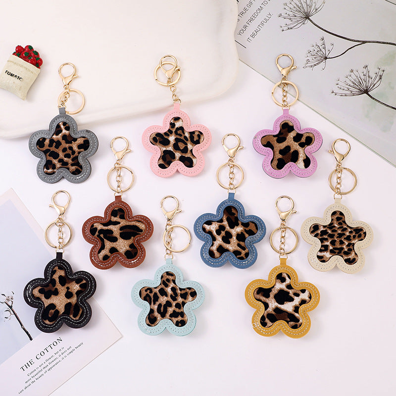 Flower Shaped Leopard Print Bag Charm Keychain - view 2