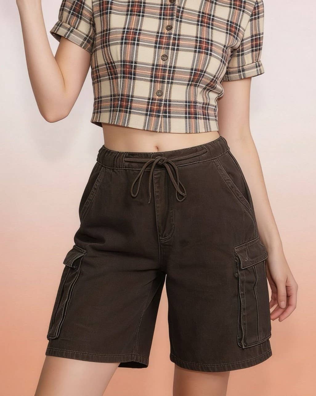 Washed Cargo Bermuda Shorts With Drawstring
