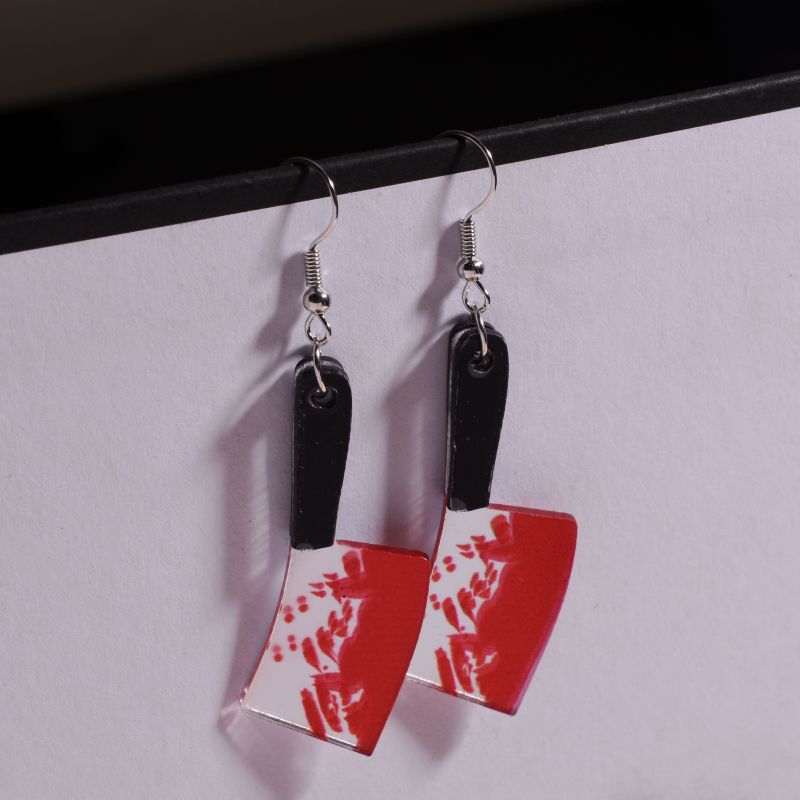 Novelty Cleaver And Knife Drop Earrings - Chopper