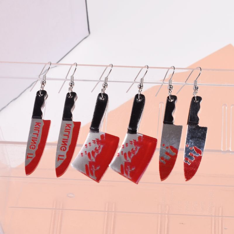 Novelty Cleaver And Knife Drop Earrings - Killing It - 1