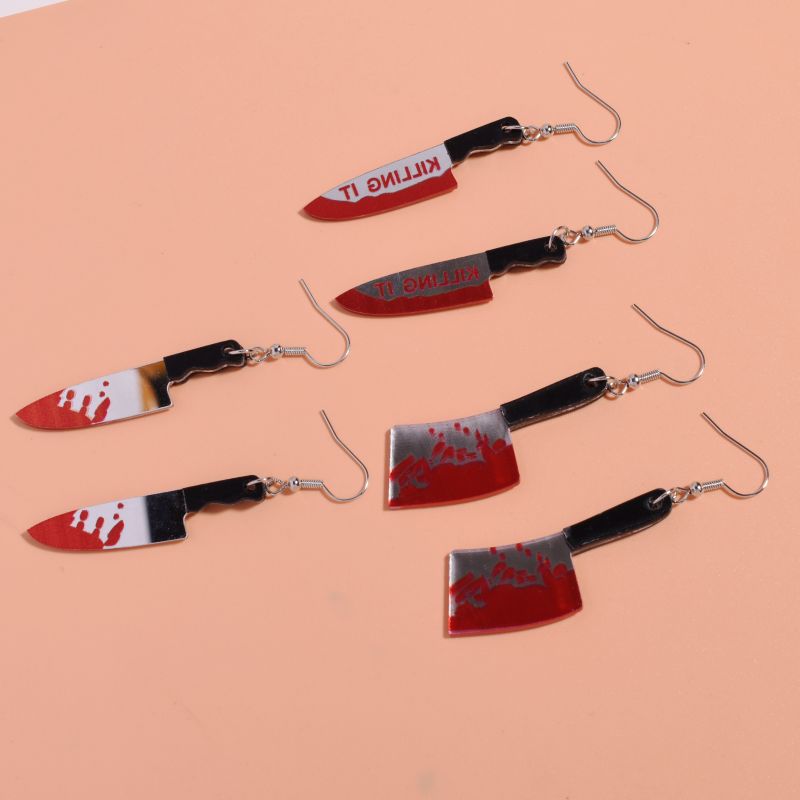 Novelty Cleaver And Knife Drop Earrings - Killing It - 2