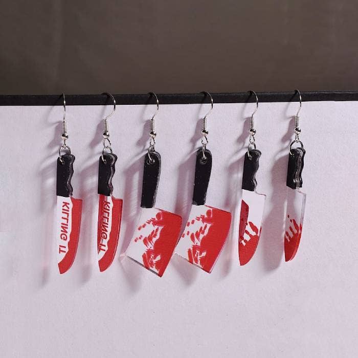 Novelty Cleaver And Knife Drop Earrings