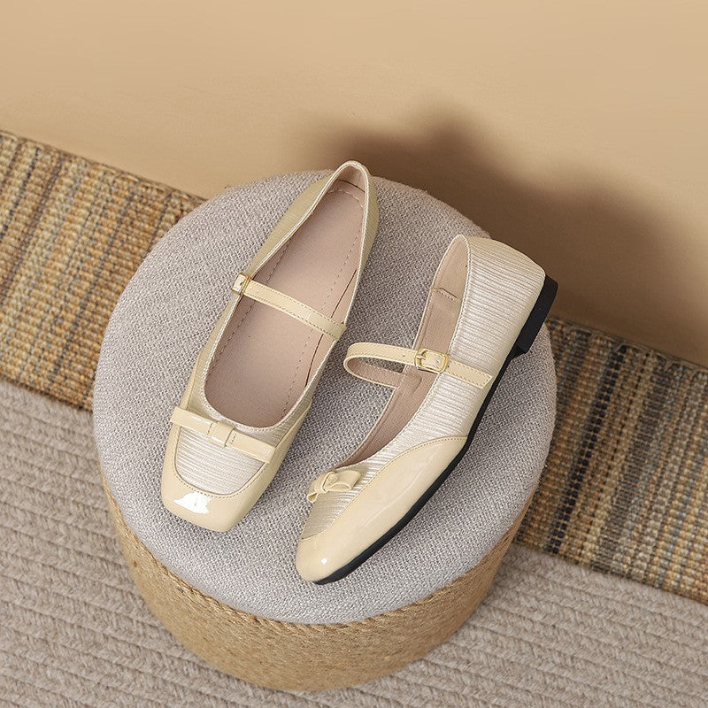 Pleated Satin Bow Mary Jane Ballet Flats