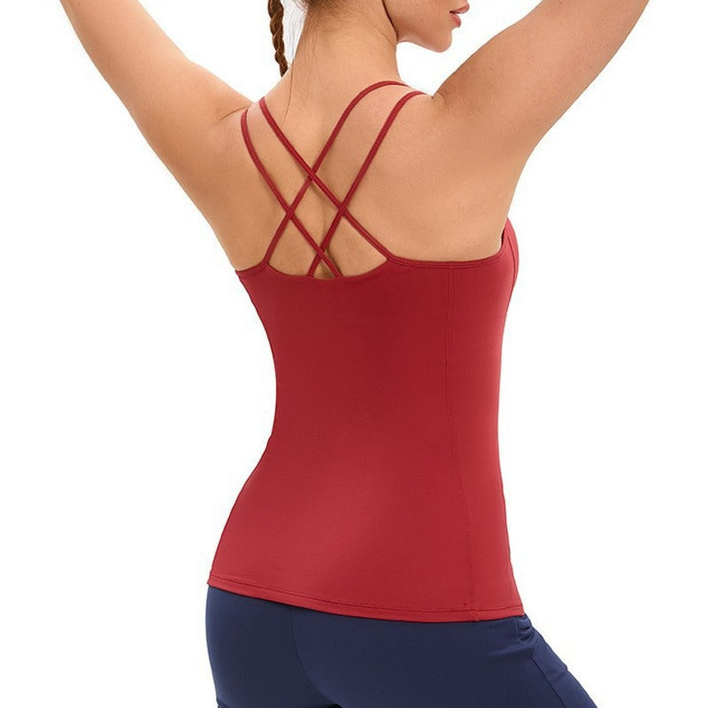 Crisscross Back Padded Longline Workout Cami Tank - Red