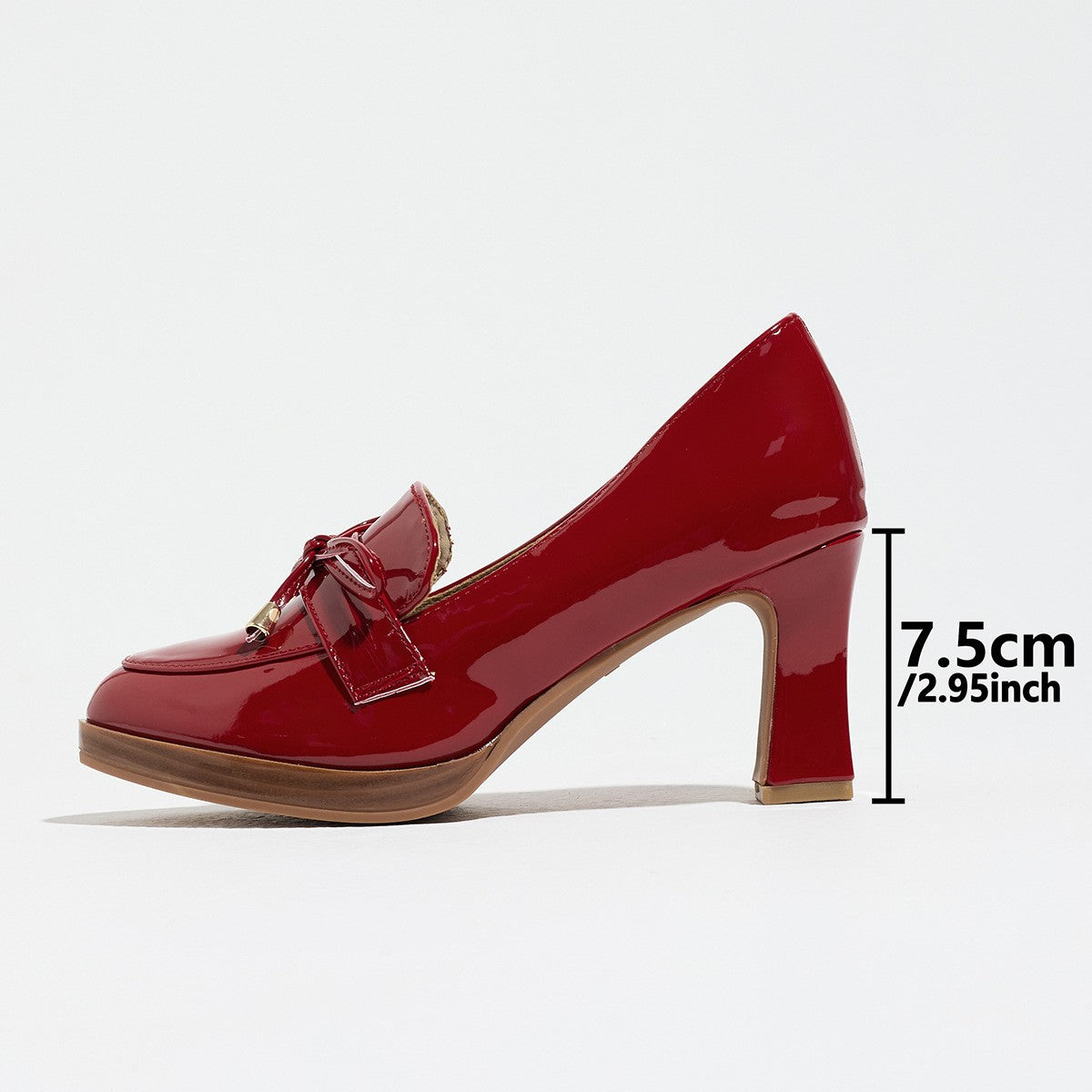 Bow Detail Patent Platform Heeled Loafers