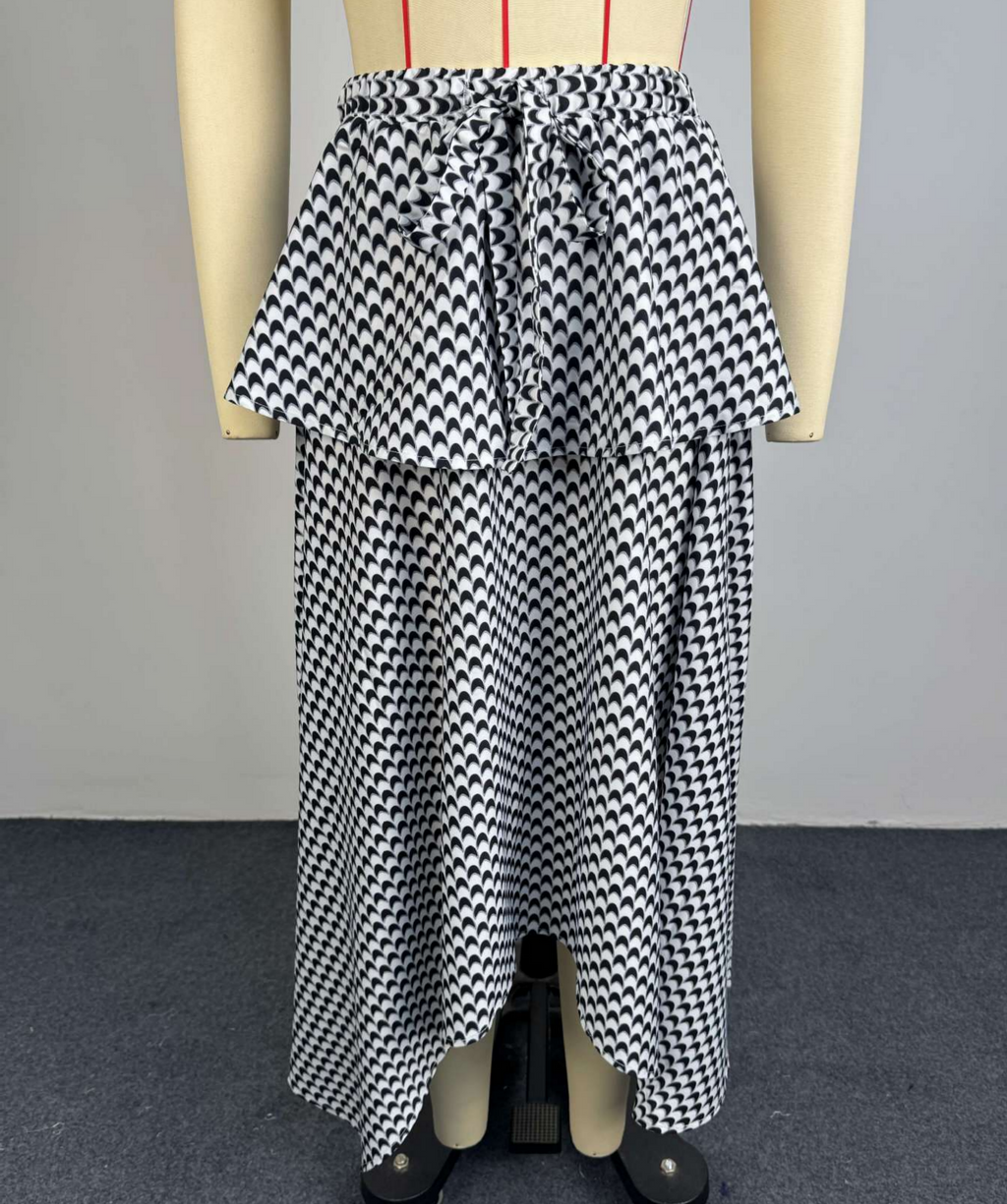 Gingham Maxi Skirt With Handkerchief Hem - Black - 1