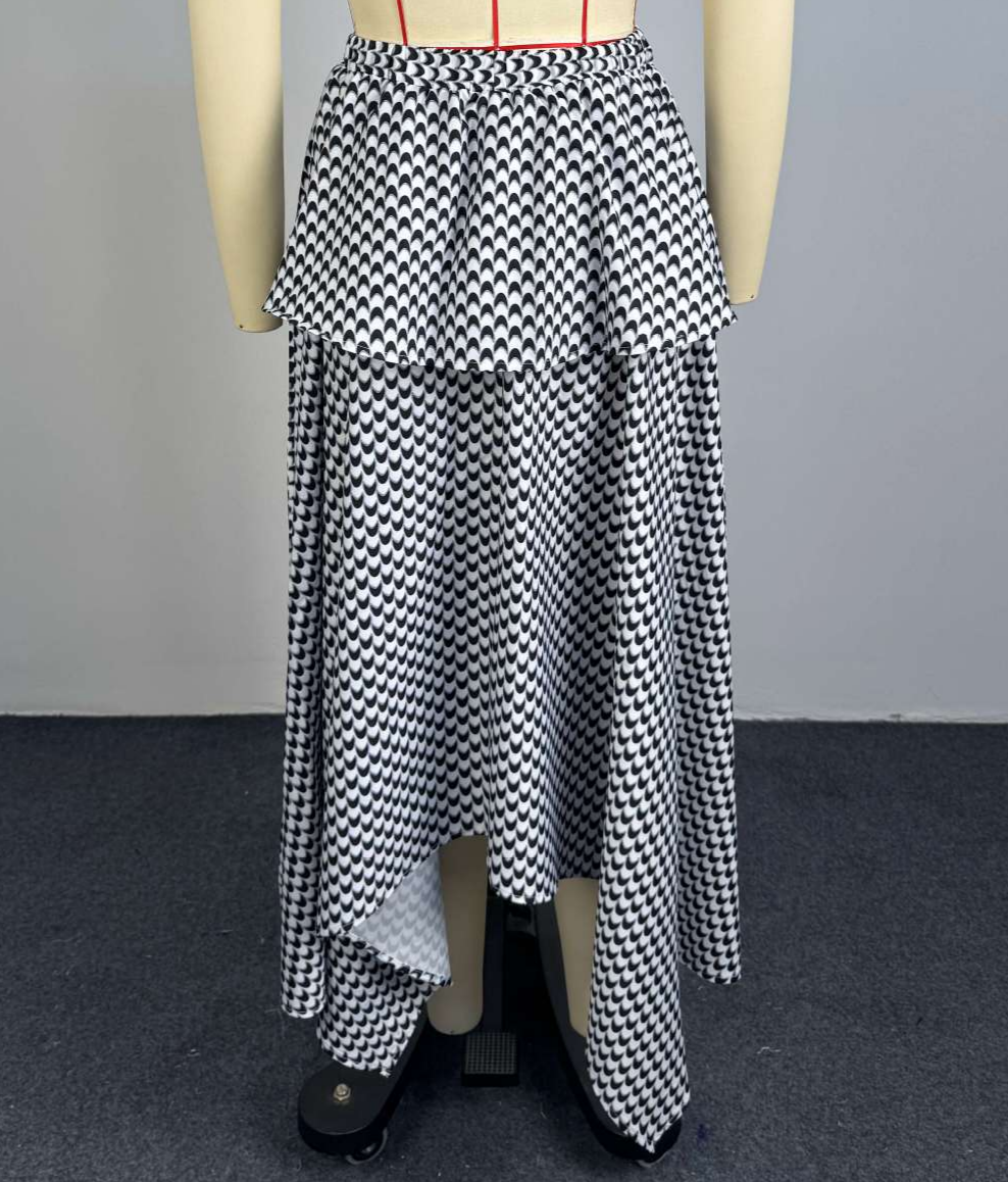 Gingham Maxi Skirt With Handkerchief Hem - Black - 3