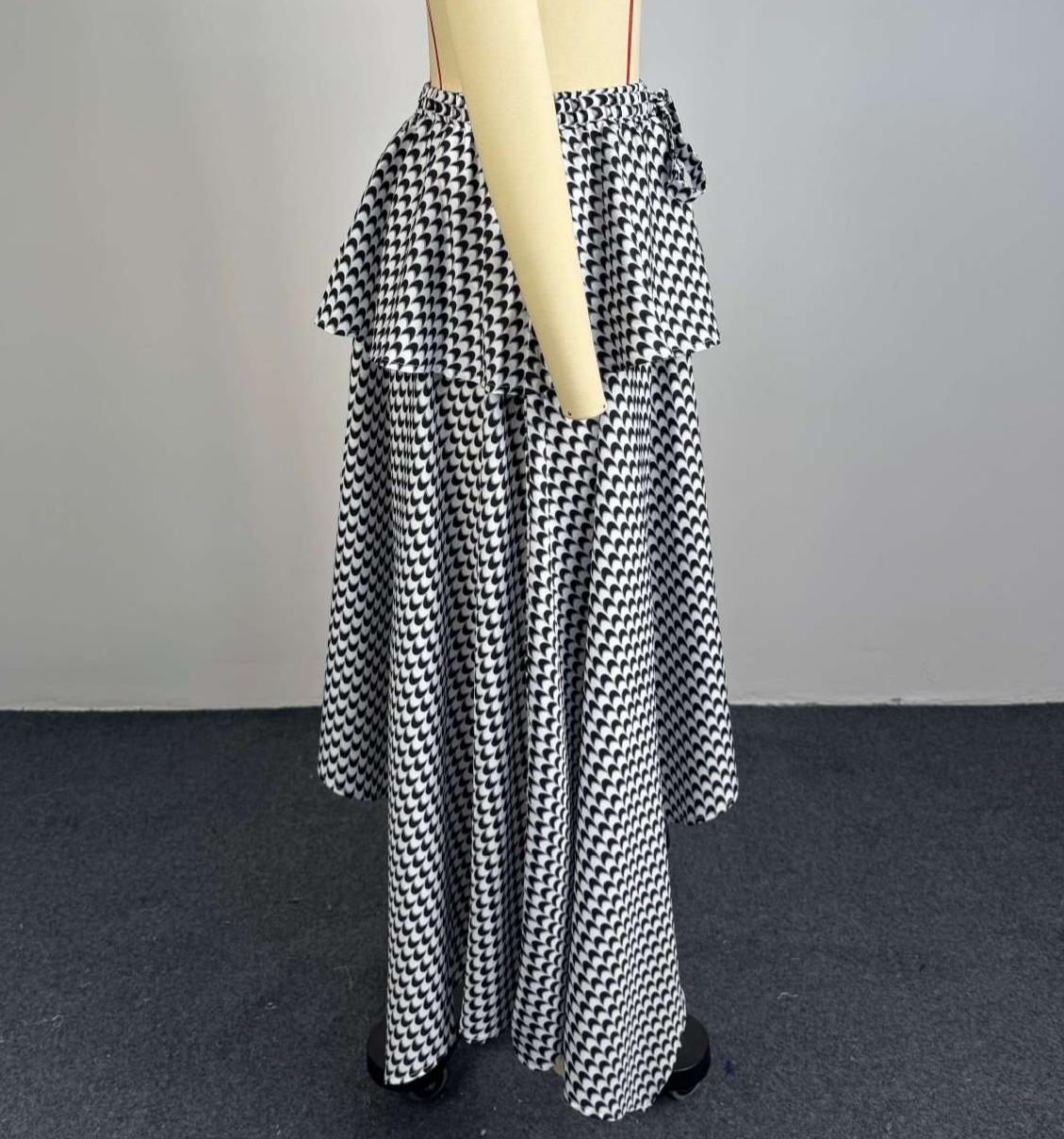 Gingham Maxi Skirt With Handkerchief Hem - Black - 4