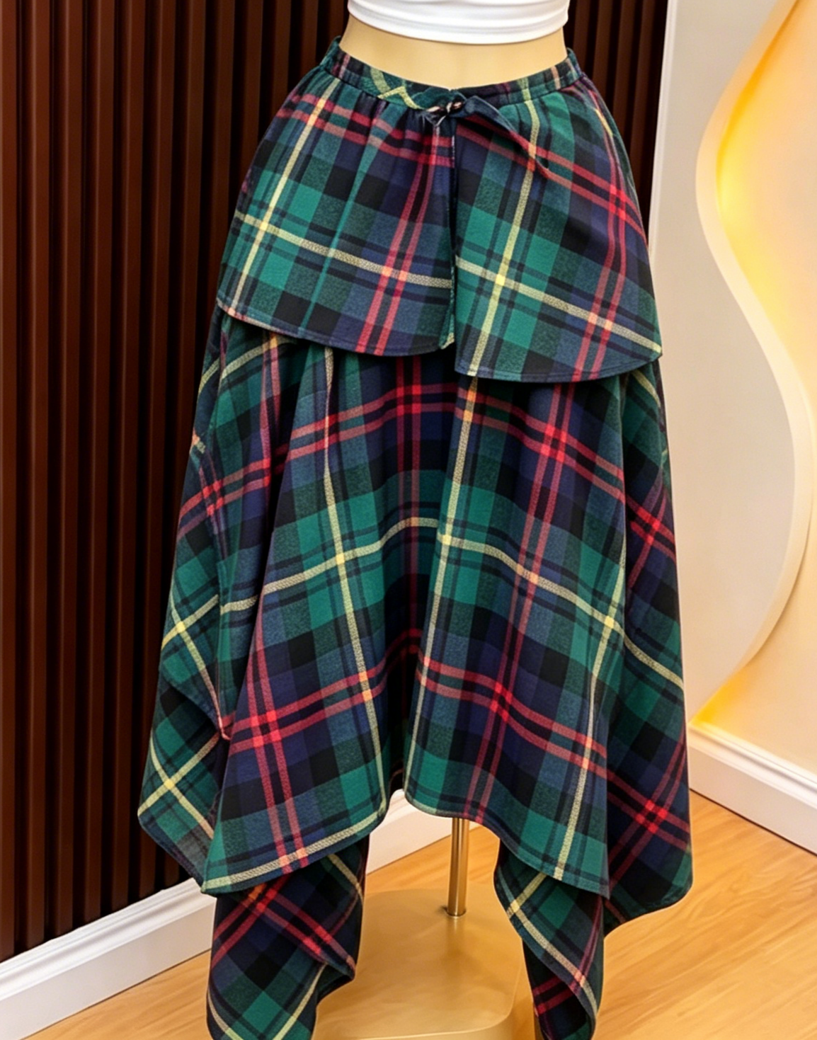 Gingham Maxi Skirt With Handkerchief Hem - Blue