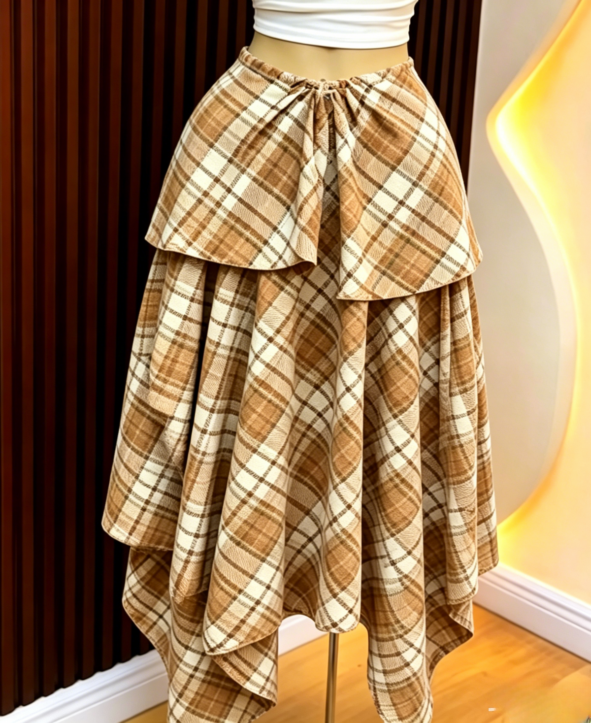 Gingham Maxi Skirt With Handkerchief Hem - Ginger
