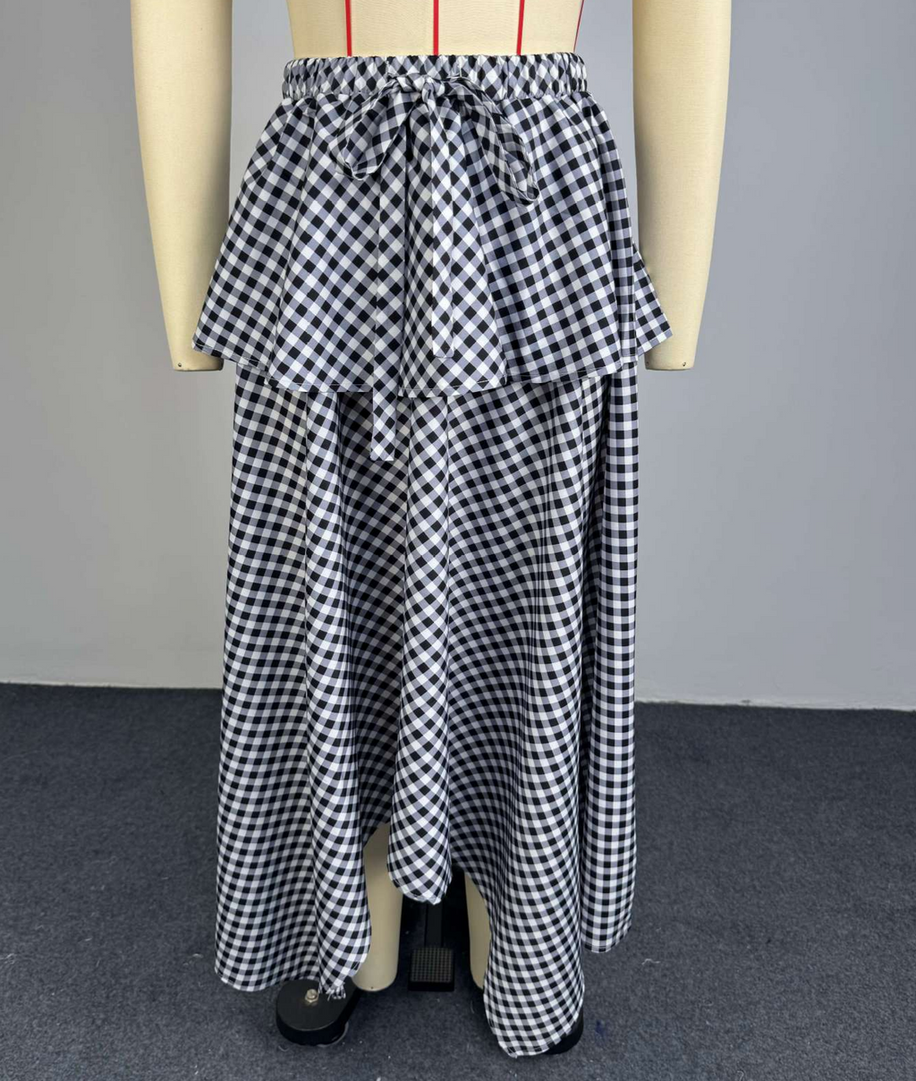 Gingham Maxi Skirt With Handkerchief Hem - Plaid
