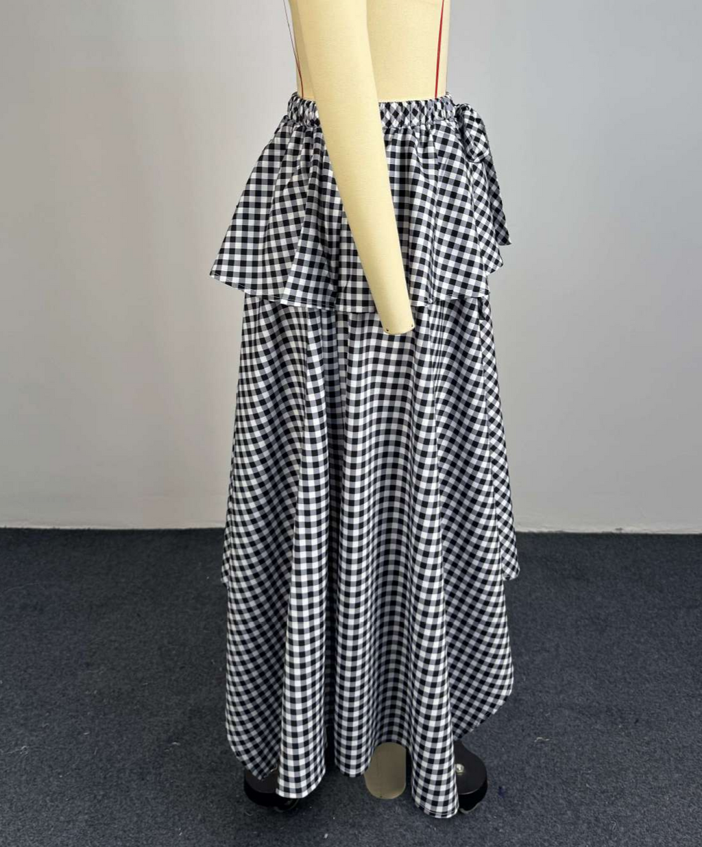 Gingham Maxi Skirt With Handkerchief Hem - Plaid - 2