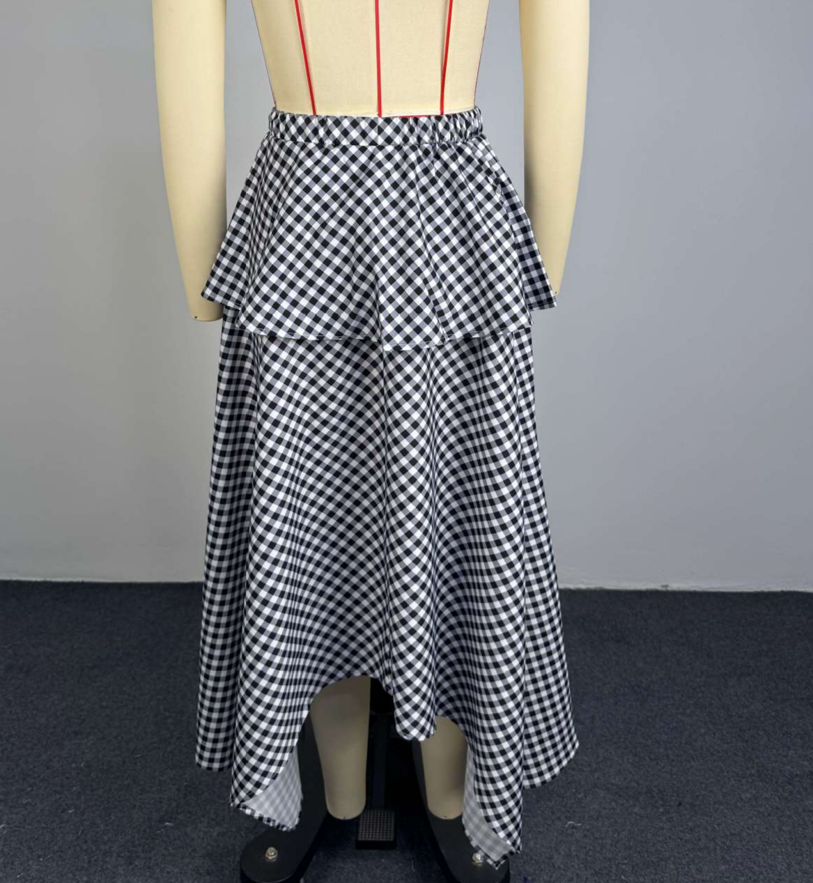 Gingham Maxi Skirt With Handkerchief Hem - Plaid - 4