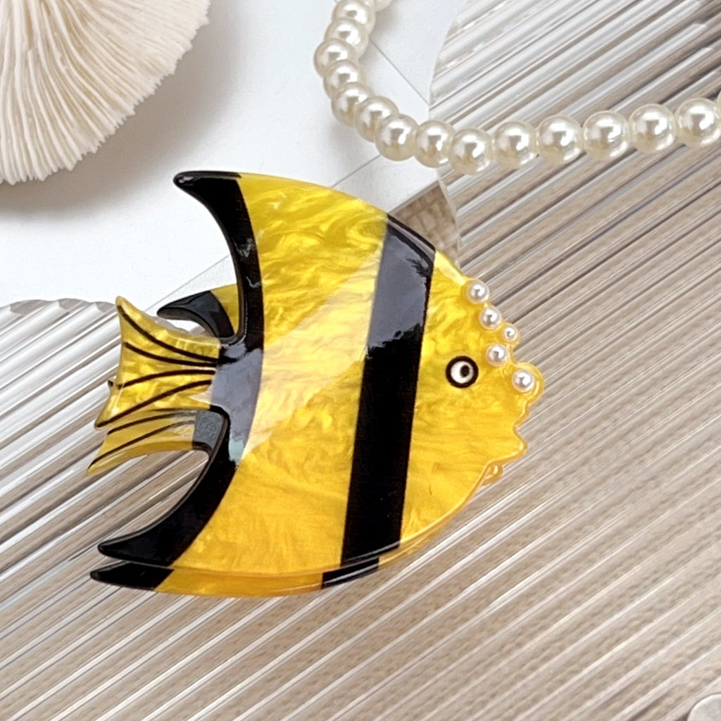 Marbled Angelfish Acetate Hair Claw Clip - Yellow