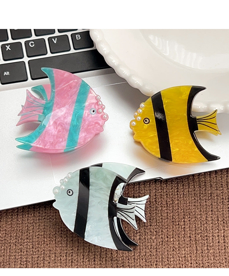 Marbled Angelfish Acetate Hair Claw Clip