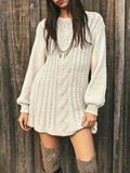 Cable Knit Mini Sweater Dress With Flared Skirt - Apricot