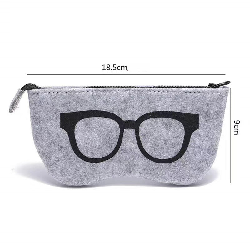 Glasses Print Felt Zip Eyewear Pouch - Black
