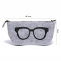 Glasses Print Felt Zip Eyewear Pouch - Black