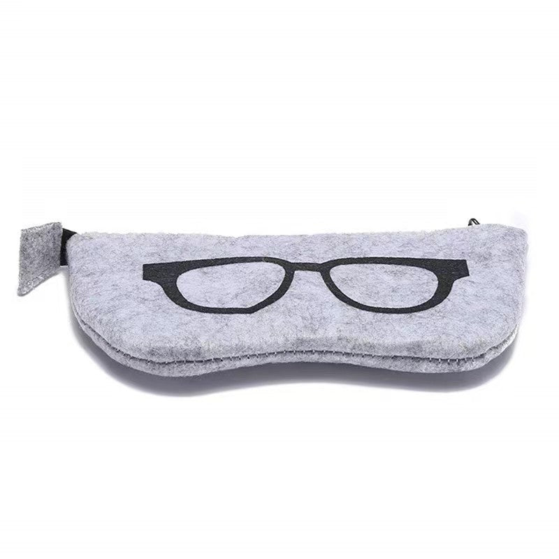 Glasses Print Felt Zip Eyewear Pouch - Black - 1