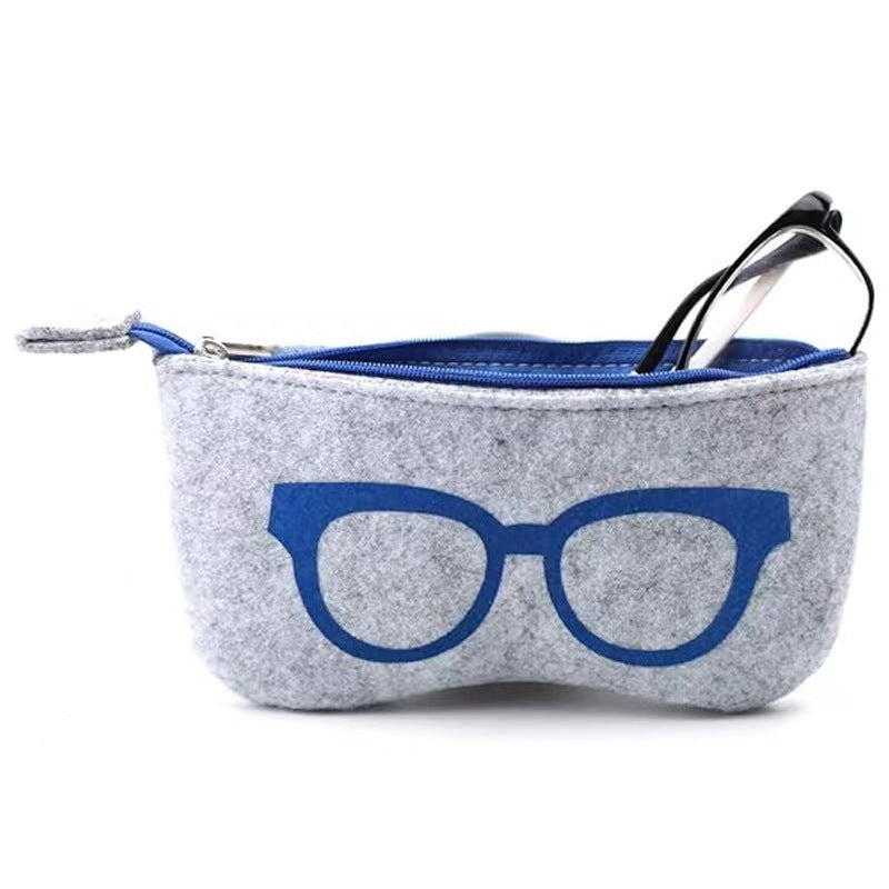 Glasses Print Felt Zip Eyewear Pouch - Blue