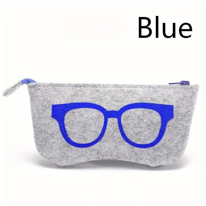 Glasses Print Felt Zip Eyewear Pouch - Blue - 1