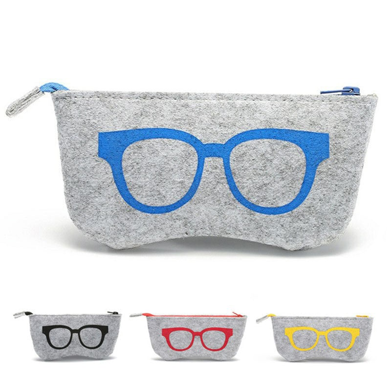 Glasses Print Felt Zip Eyewear Pouch - Blue - 2